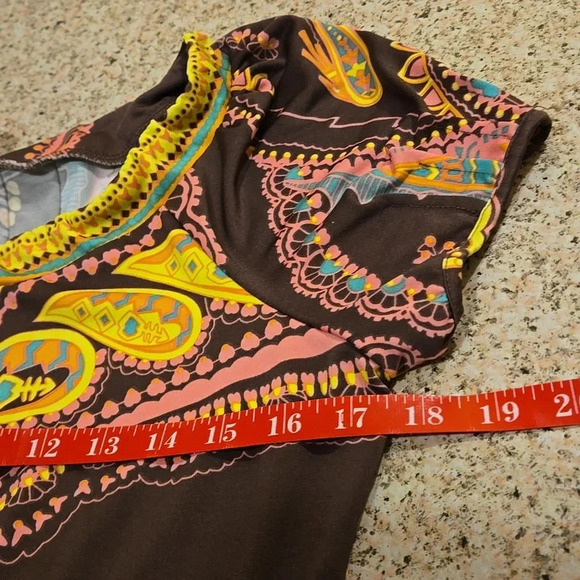 ECI: Boho Short Sleeve Paisley Midi Dress Pleated Back Shoulders Women size 8 - Picture 7 of 14